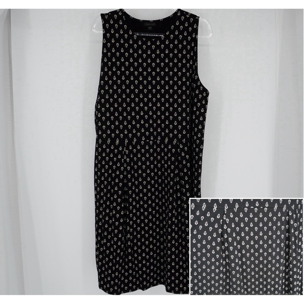 J. JILL Wearever Black AOP Floral Sleeveless Dress Stretch XL Tall Vacation EUC